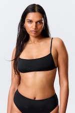 Noir - Haut de bikini à bretelles et encolure carrée - 1