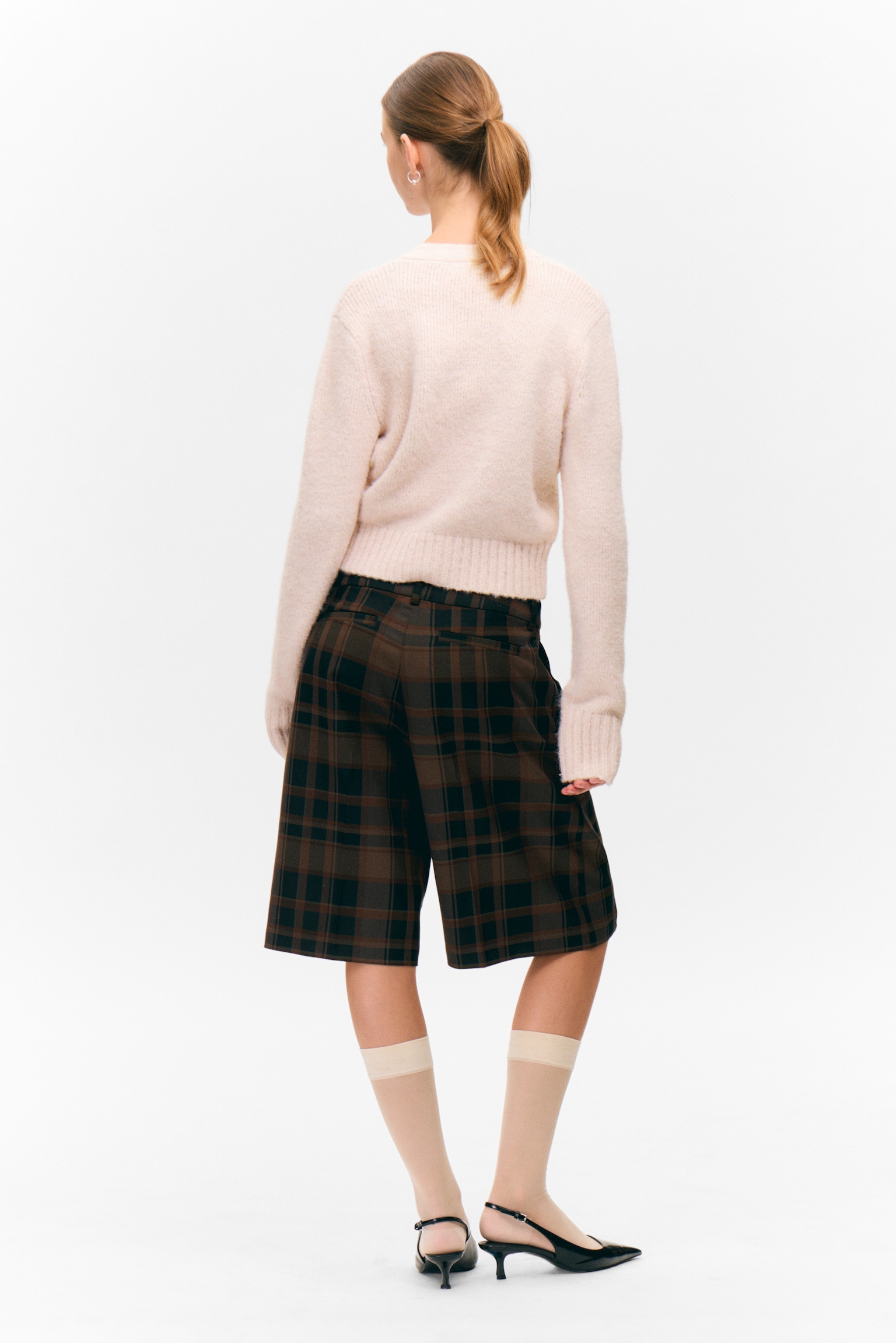 Ribbed V-Neck Cardigan - Light Dusty Pink/Dusty Mole - 4