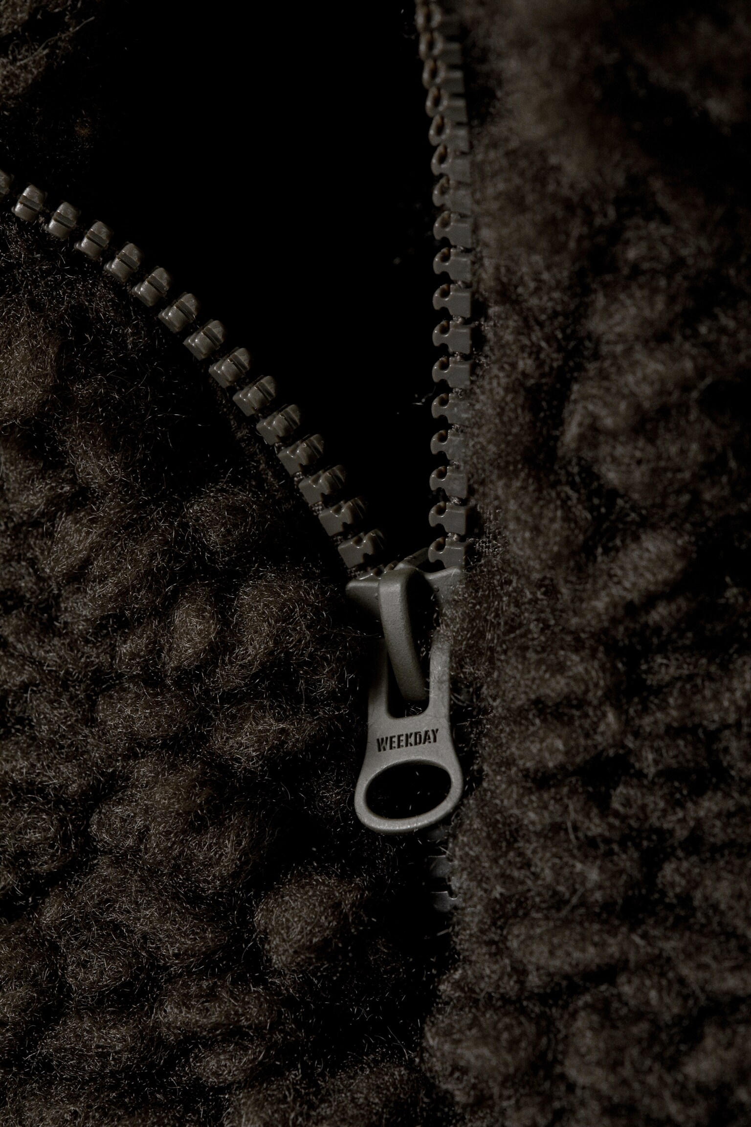 Oversized Fluffy Zip Jacket - Brown/Dusty Grey - 4