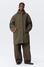 Khakibraun - Oversized Parka mit herausnehmbarem Futter - 2