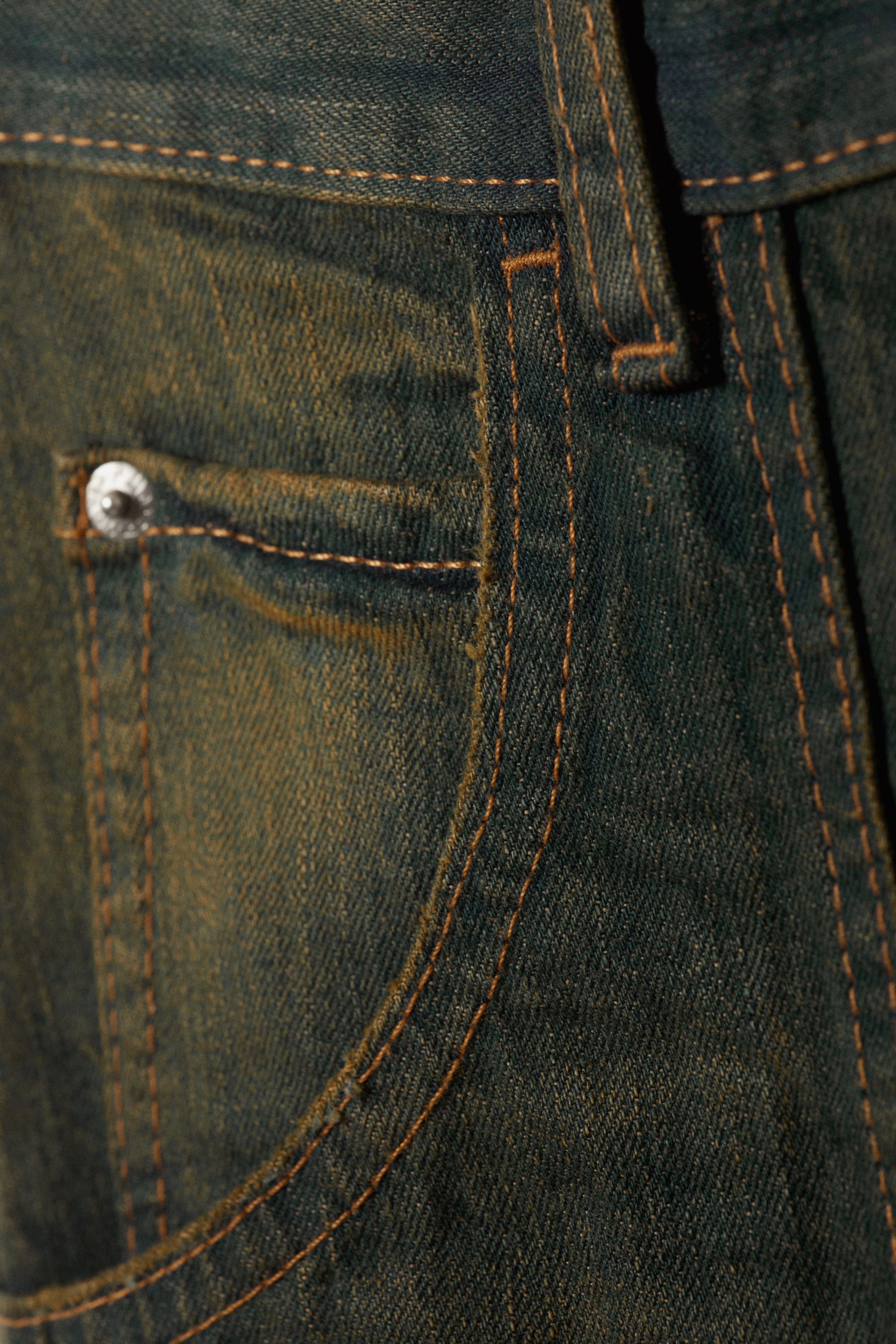 Washed Sulphur - Dark Khaki - Dunno Unisex Low Rise Loose Barrel Leg Jeans - 9