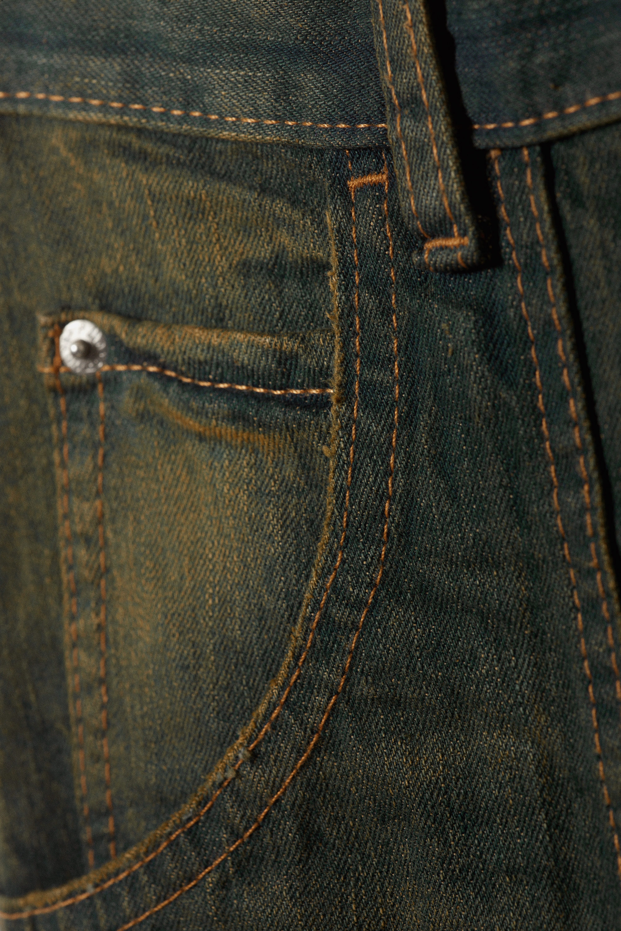 Washed Sulfur - Dark Khaki - Dunno Unisex Low Rise Loose Barrel Leg Jeans - 10