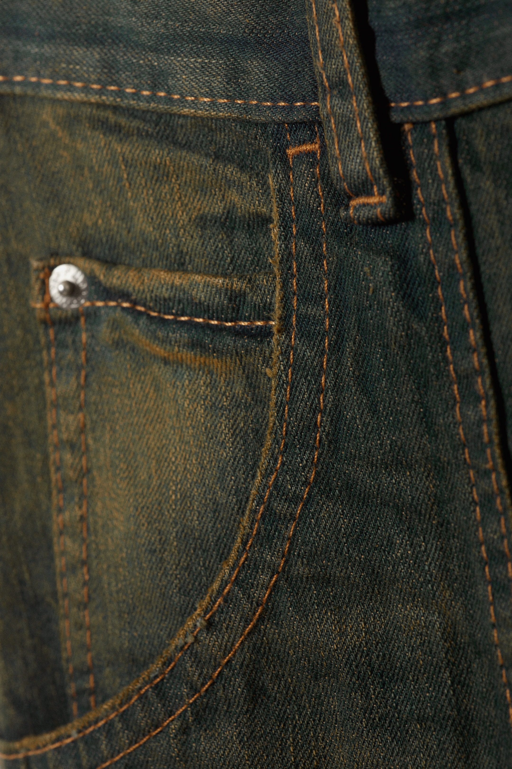 Washed Sulfur - Dark Khaki - Dunno Unisex Low Rise Loose Barrel Leg Jeans - 7