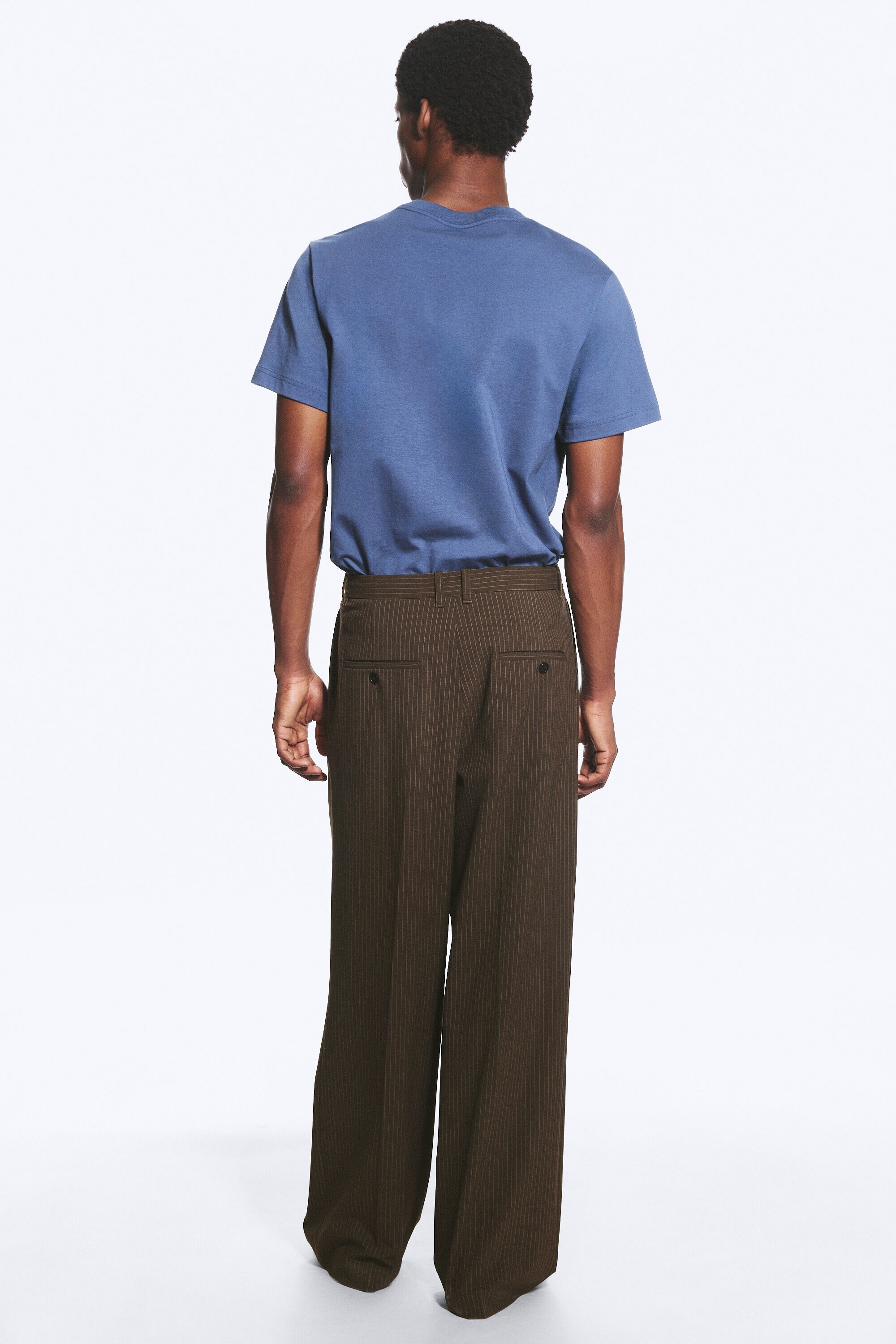 nate regular waist baggy straight trousers - Brown Pinstripe