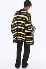 Mørk brun og gule striper - Stripete cardigan med V-hals - 2