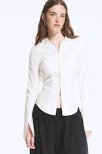 White - Long-Sleeved Hook-and-eye Top - 0