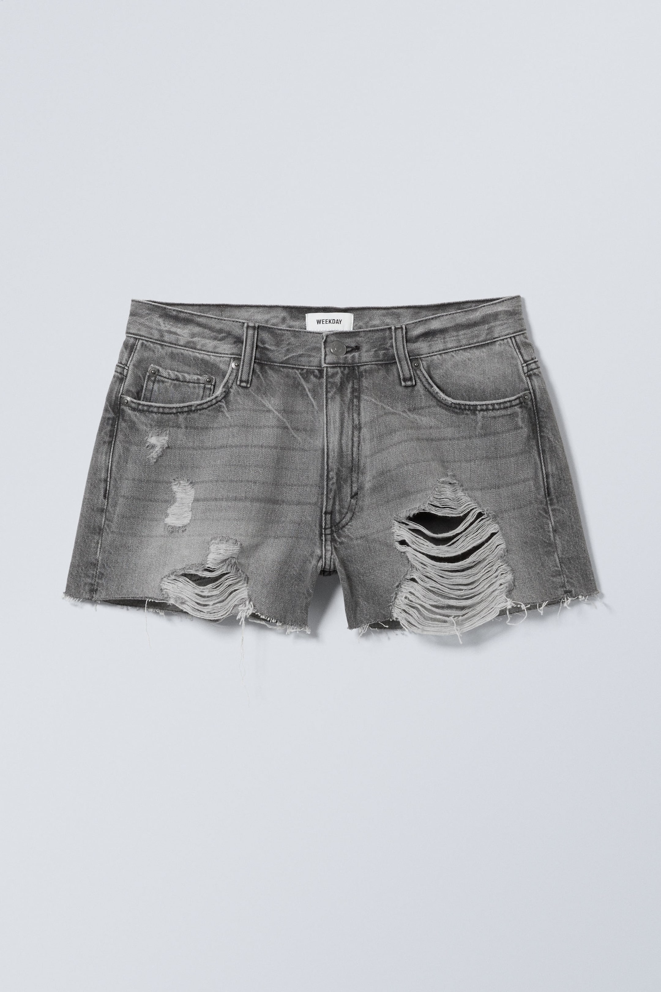 Svart Grumble - Duchess Low Rise Distressed Mini Denim Shorts - 1