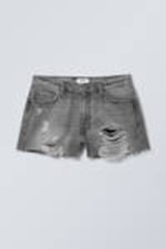 Black Grumble - Duchess Low Rise Distressed Mini Denim Shorts - 0
