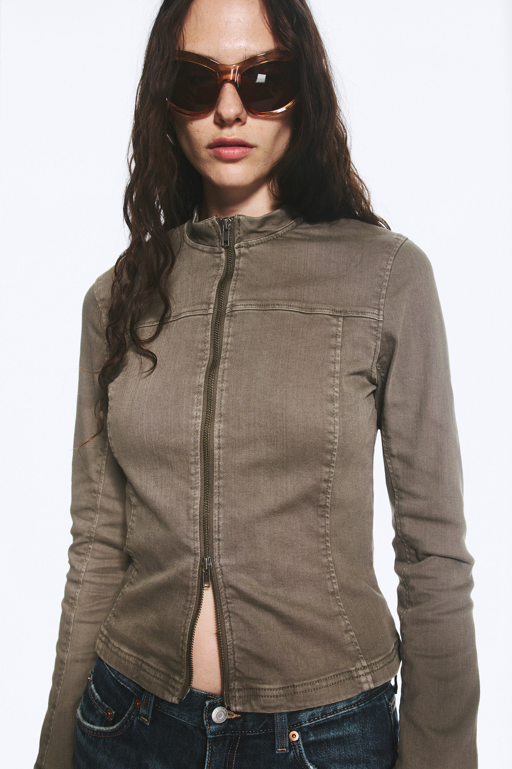 genevieve slim structured cotton zip jacket - Dusty Grey | Weekday WW