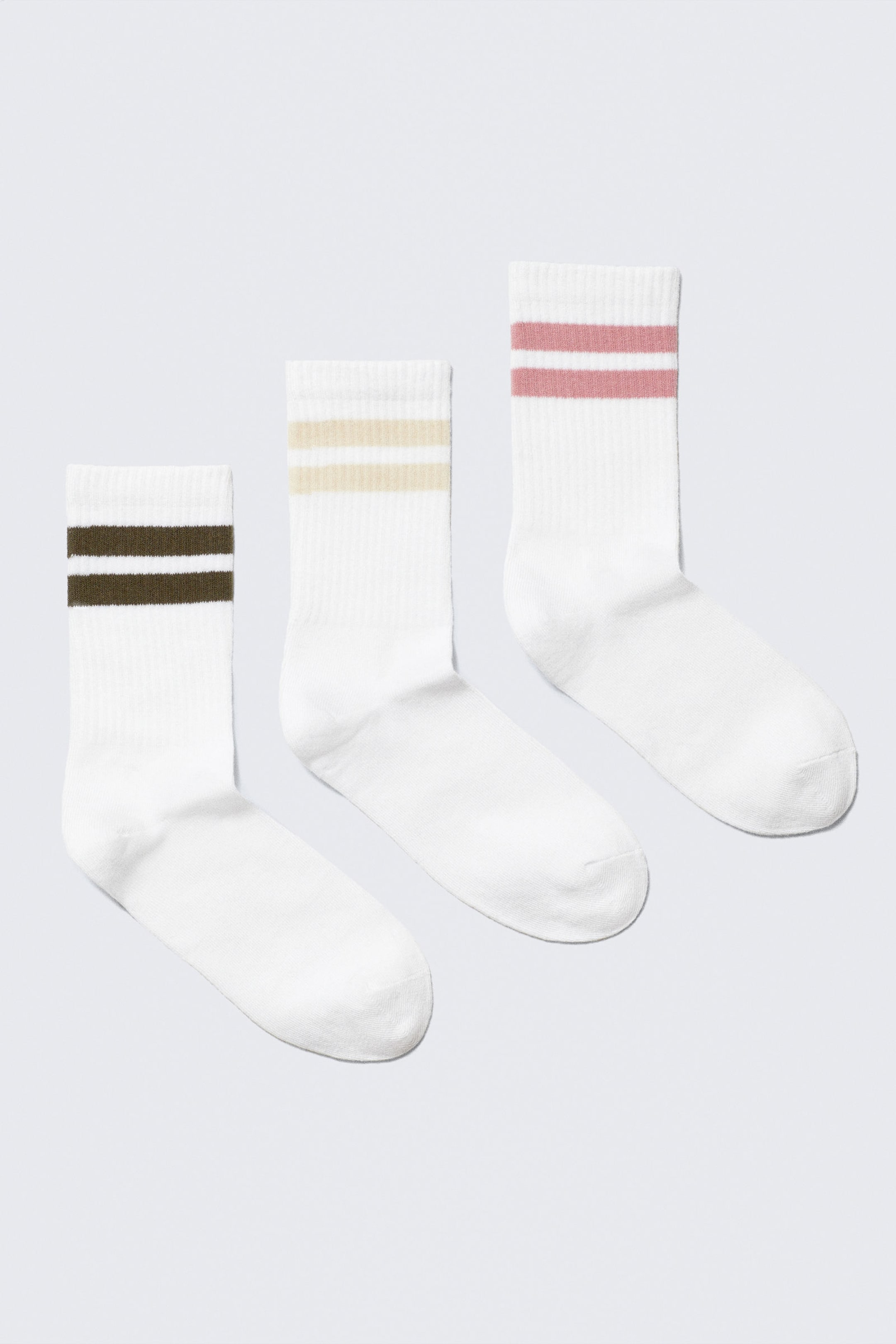 Vit - Multi Stripes - 3-pack randiga ribbade strumpor