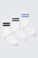 White - Multi Stripes - 3-pack Striped Crew Socks - 0