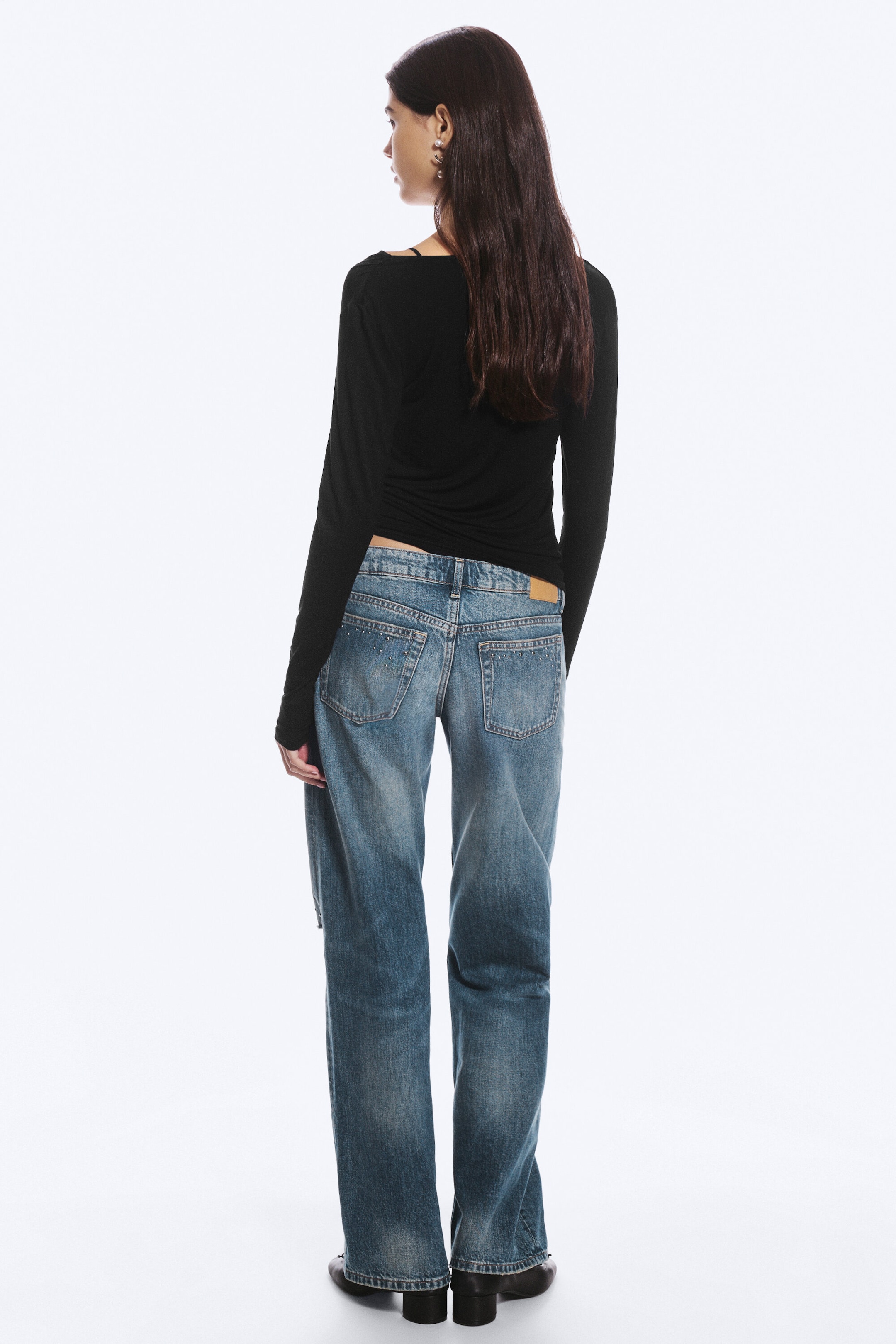 Black - Slim Cowl-Neck Long-Sleeved Top - 2