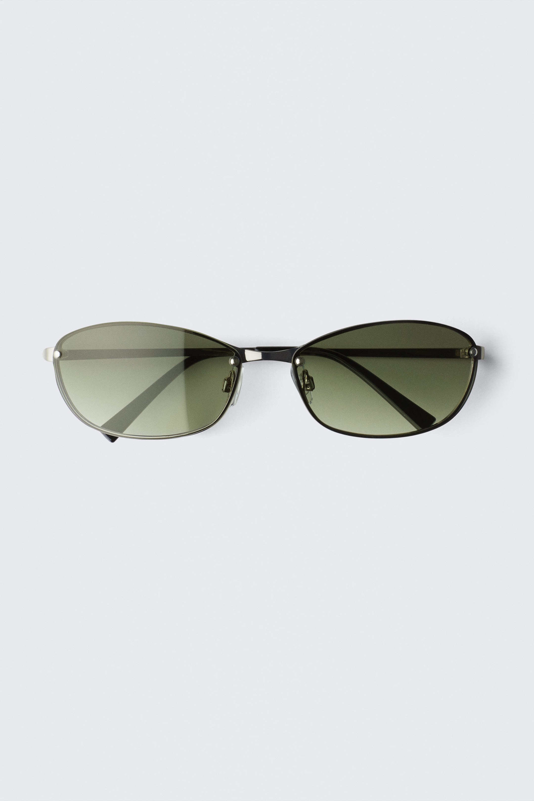 Silver - Green Lenses - Slim Oval Metal Sunglasses - 0