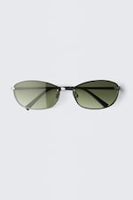 Silver - Green Lenses - Slim Oval Metal Sunglasses - 0