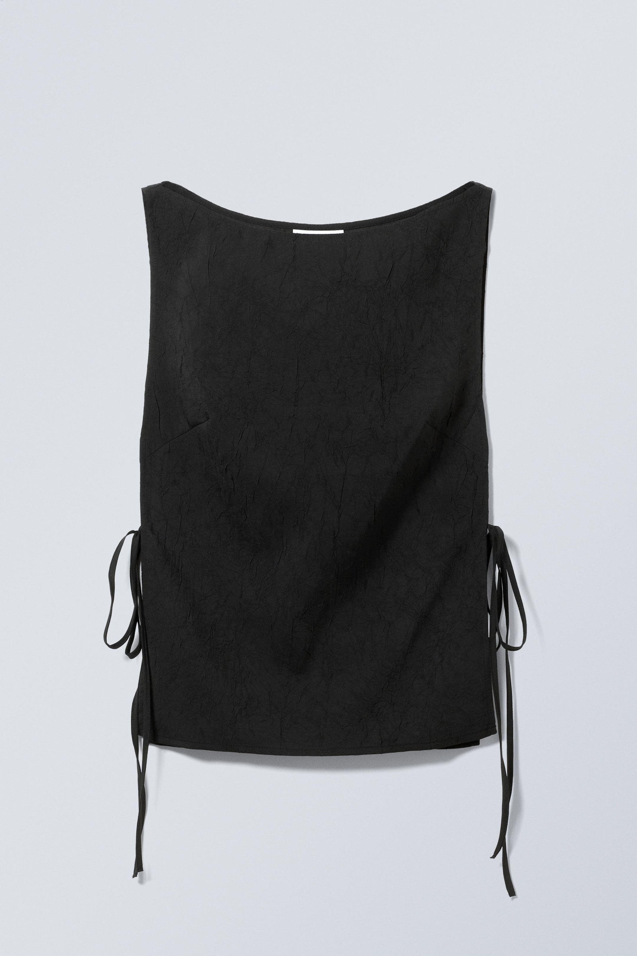 Black - Sleeveless Boat-Neck Tie Top - 1