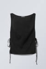 Black - Sleeveless Boat-Neck Tie Top - 0