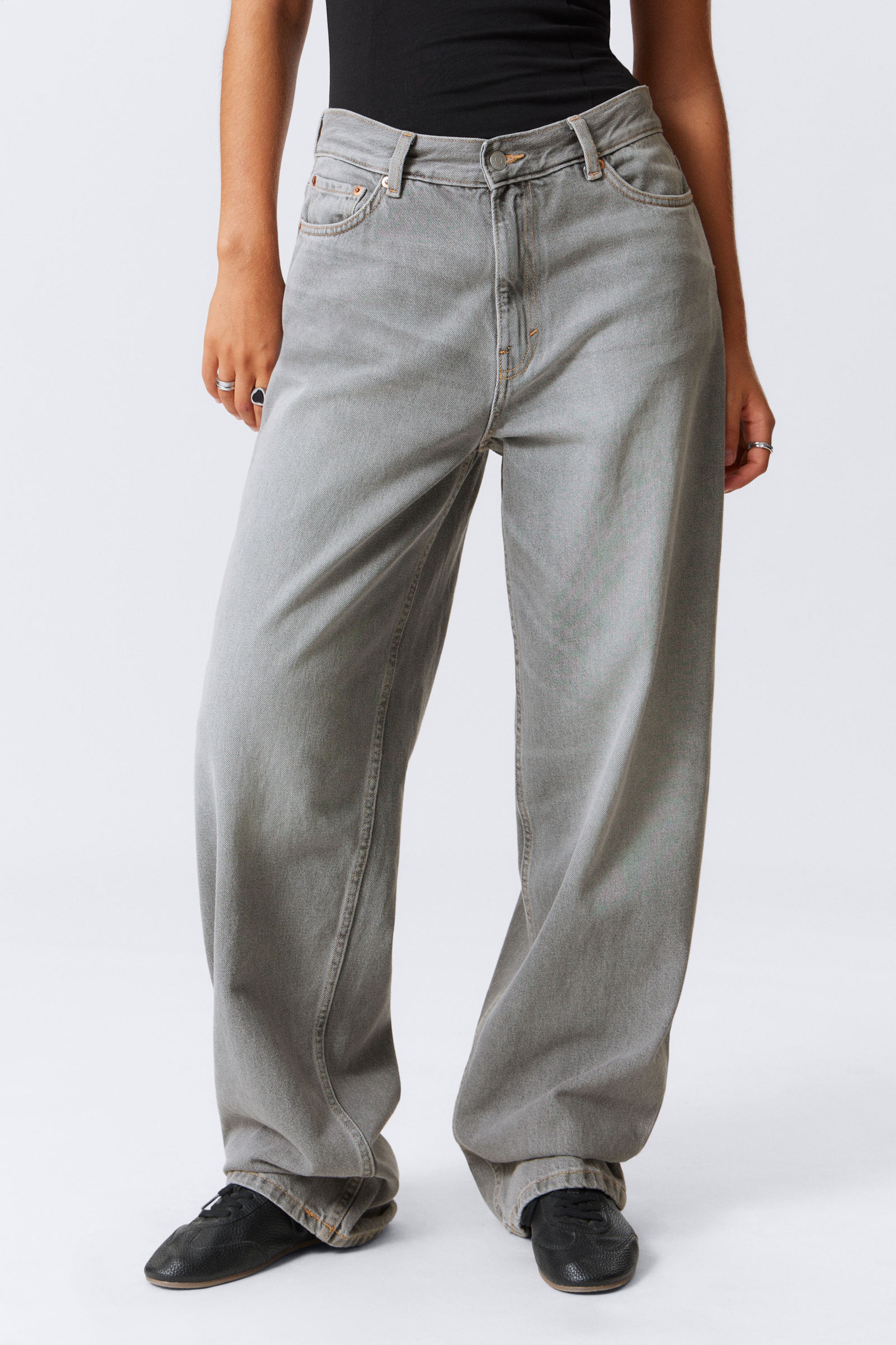 #494A4F - Rail Mid Rise Loose Wide Leg Jeans - 2