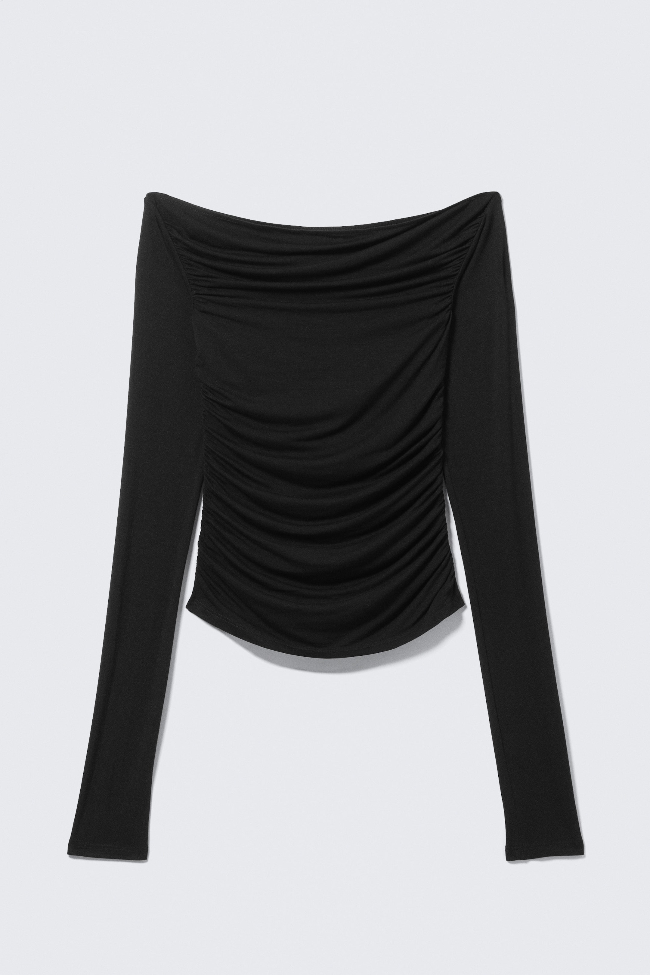 Zwart - Off-shoulder top met lange mouwen en rimpeleffect - 4