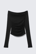 Zwart - Off-shoulder top met lange mouwen en rimpeleffect - 4