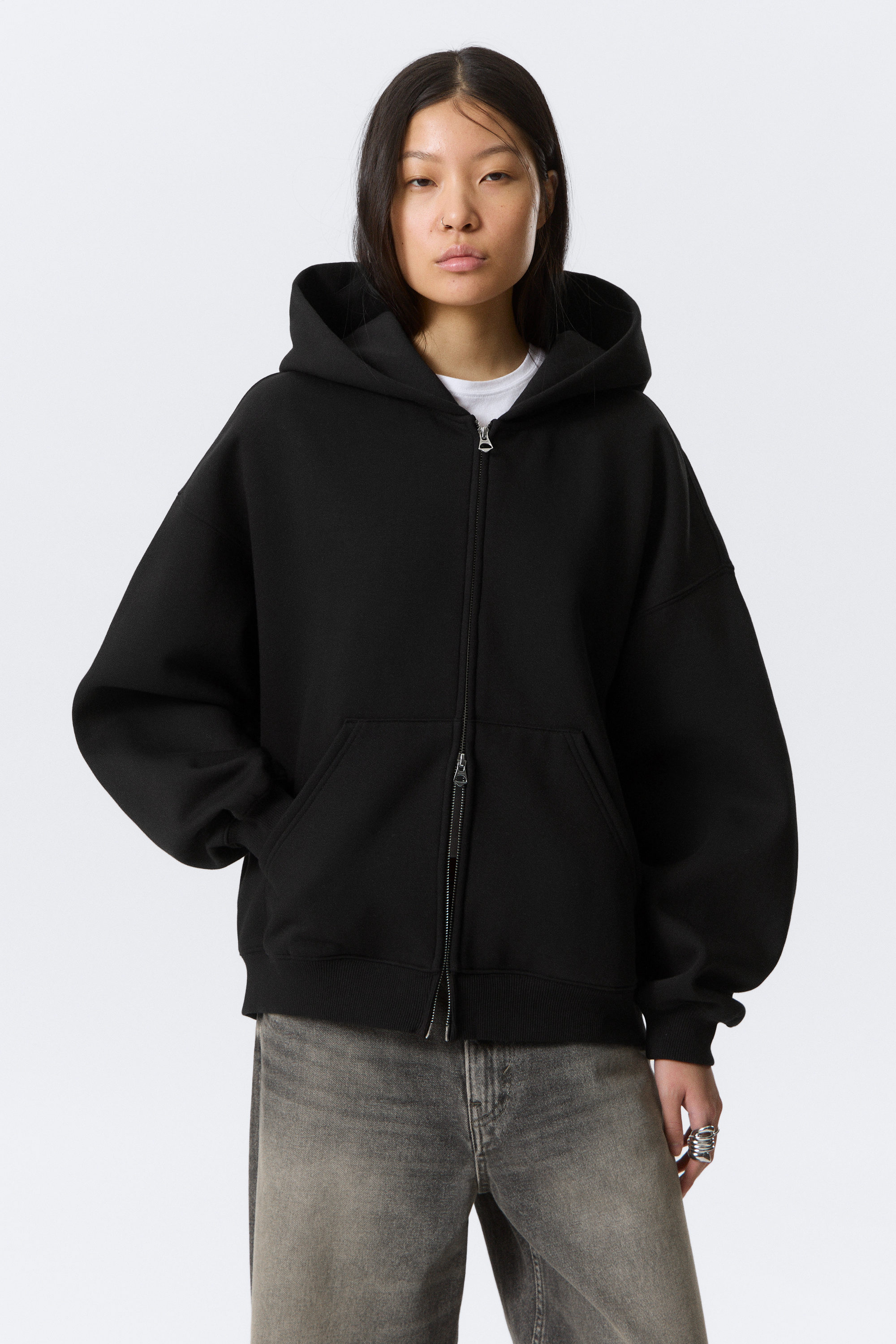 Black - Oversized Heavyweight Zip Hoodie - 2