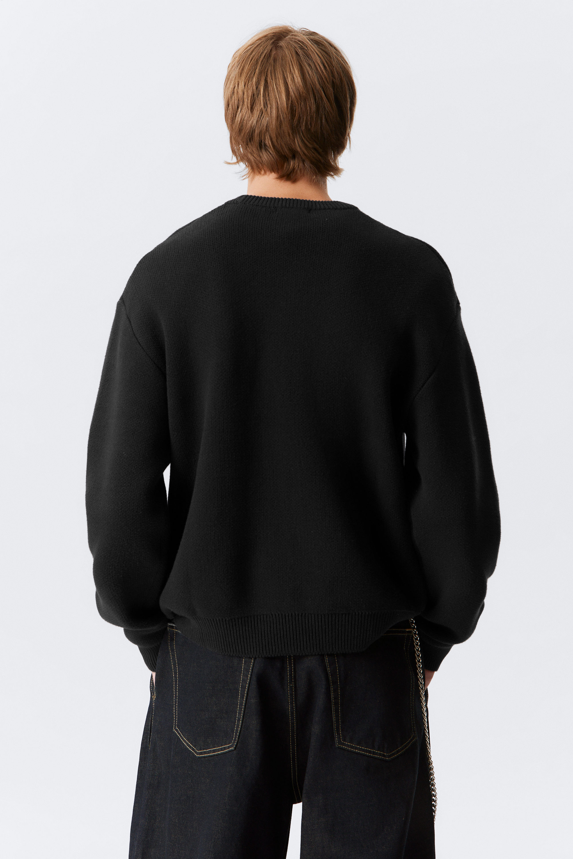 Zwart - Gebreide katoenen trui met regular fit - 2