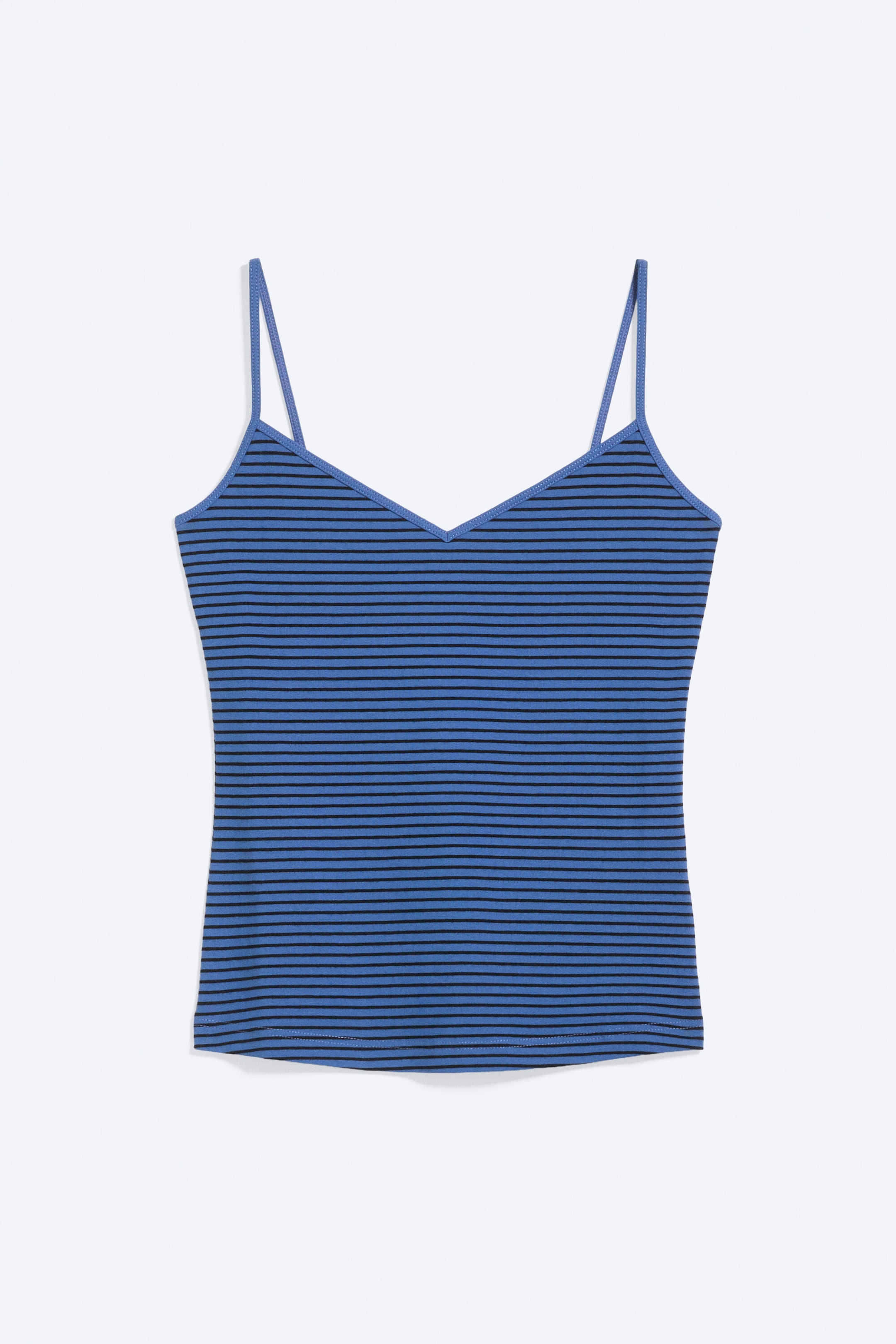 Striped Blue/Black - Slim V-neck Cotton Singlet - 2