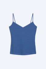 Striped Blue/Black - Slim V-neck Cotton Singlet - 1