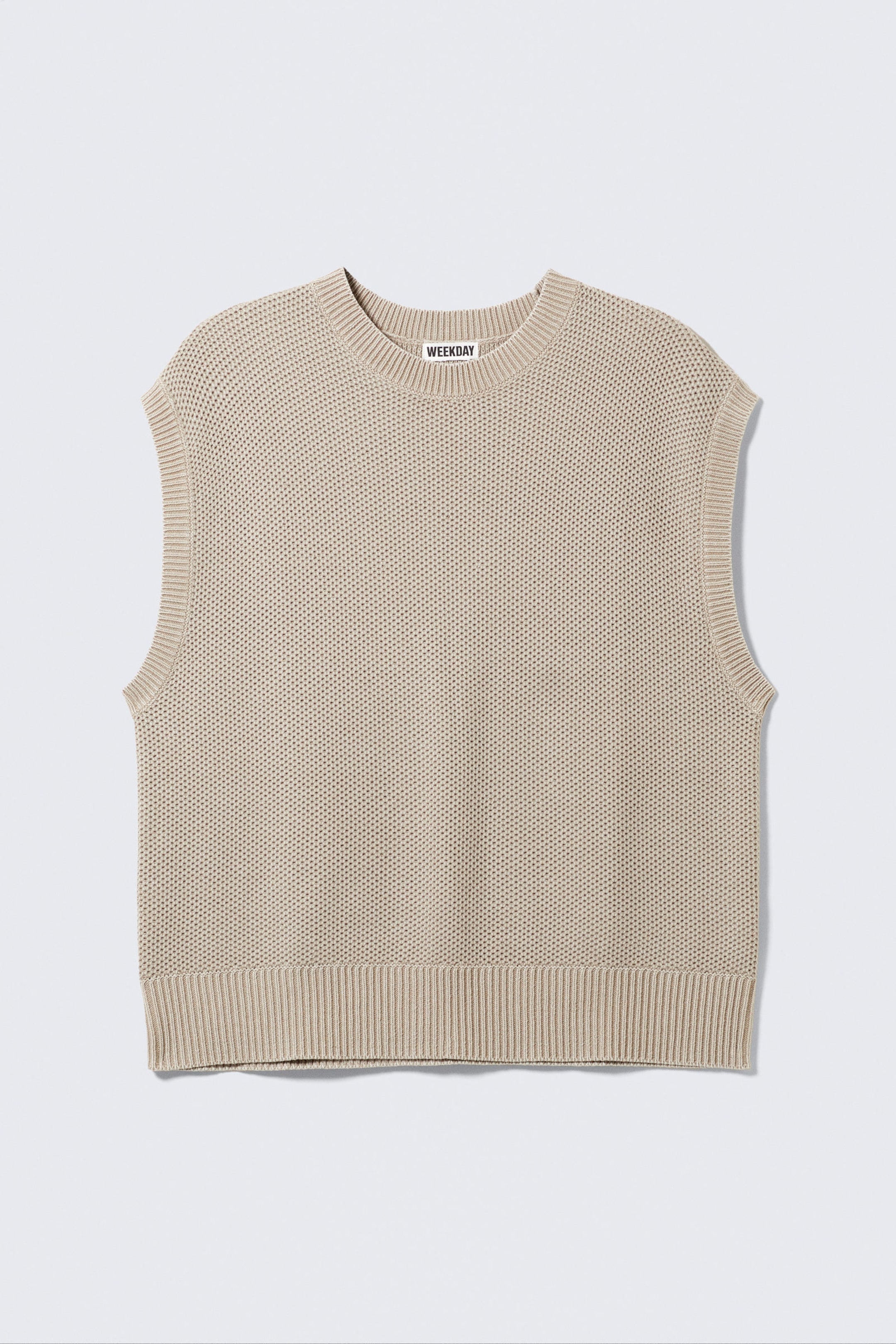 Beige - Stickad bomullsväst med lös passform - 4