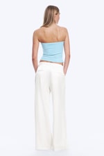 White - High Waisted Wide Leg Satin Trousers - 3