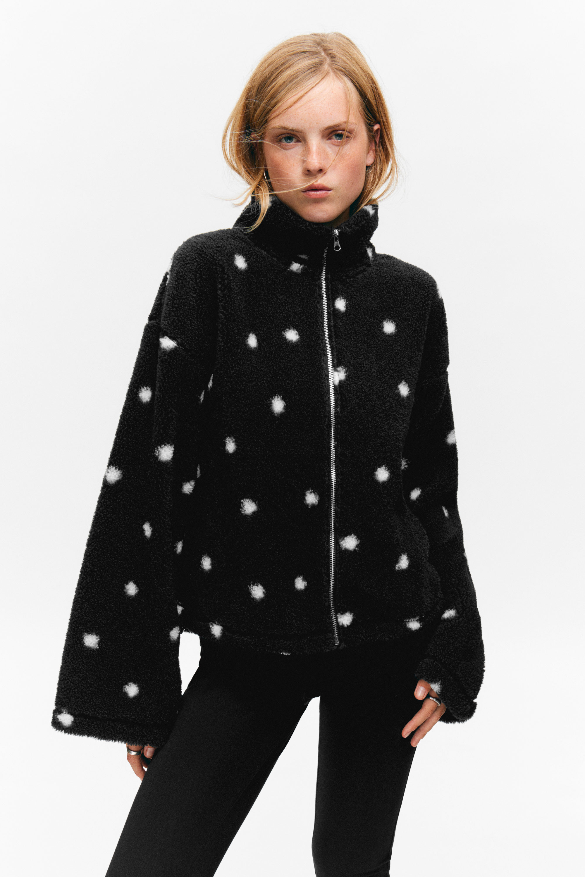 Dotted Black - Teddy fleecejack met rits - 2