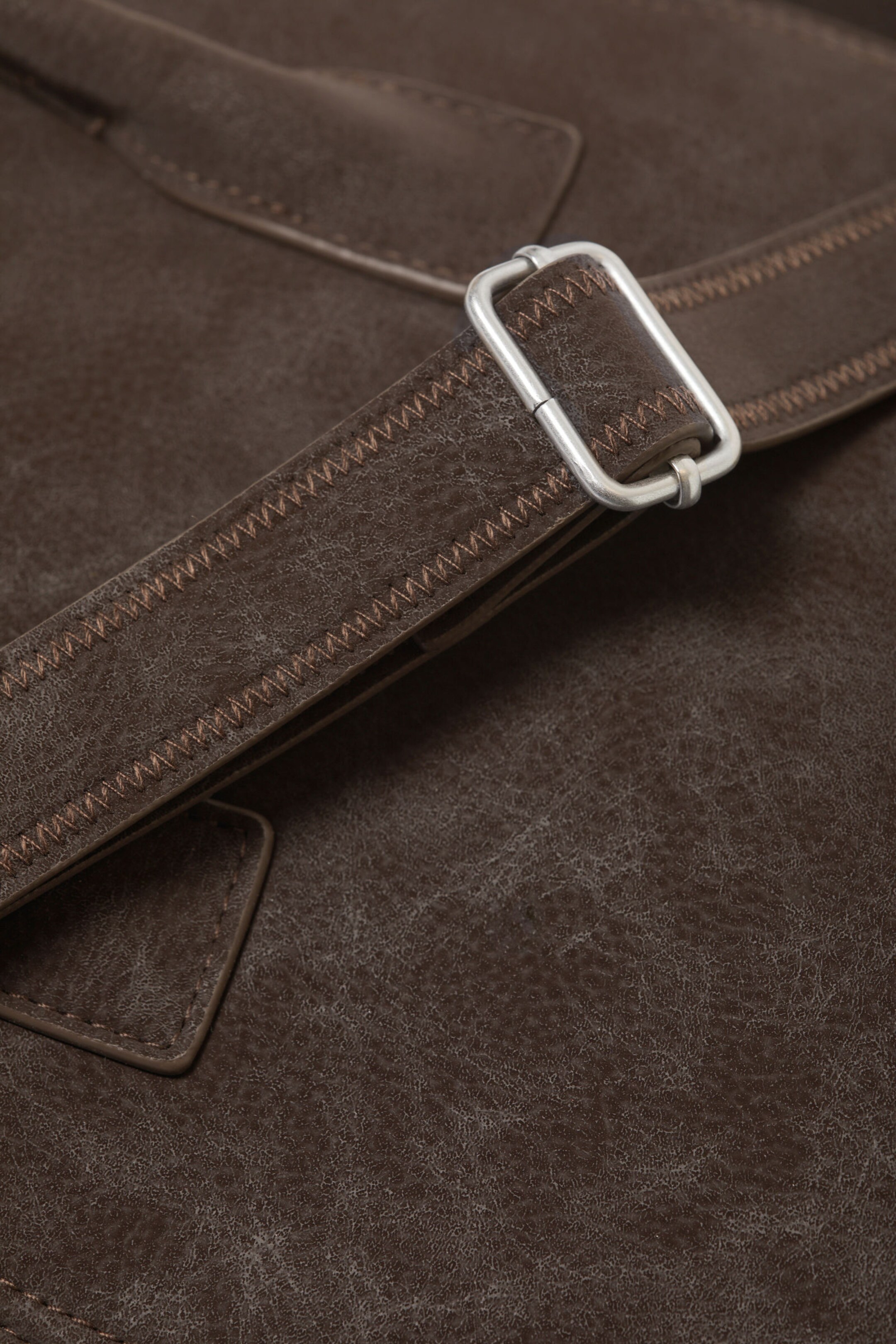 Dark Brown - Strappy Faux Leather Bag - 3