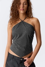 Dark Grey - Stones - Slim Fit Halter Top - 2