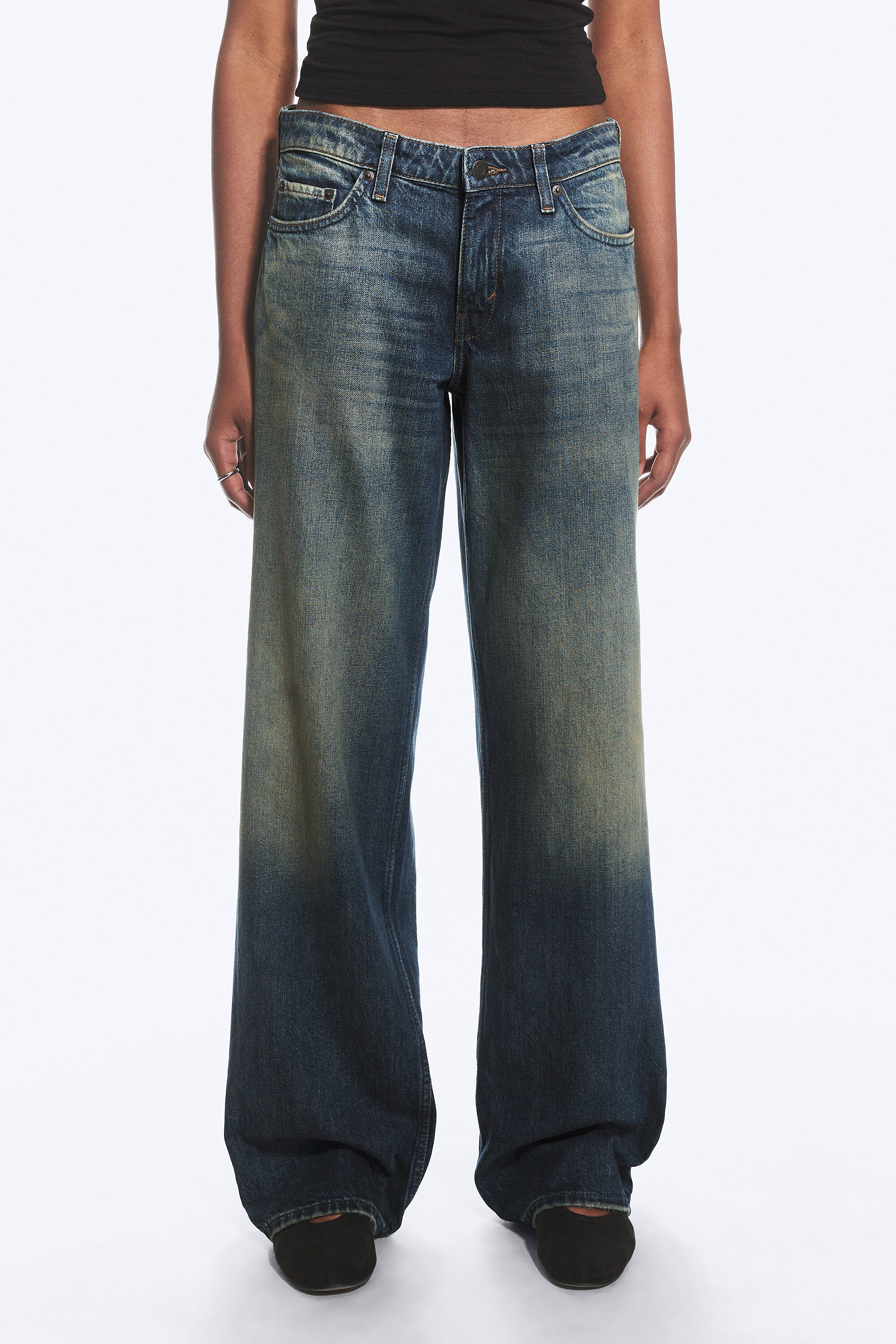 rail mid rise loose wide jeans - Deep Ocean Blue - Dark Blue