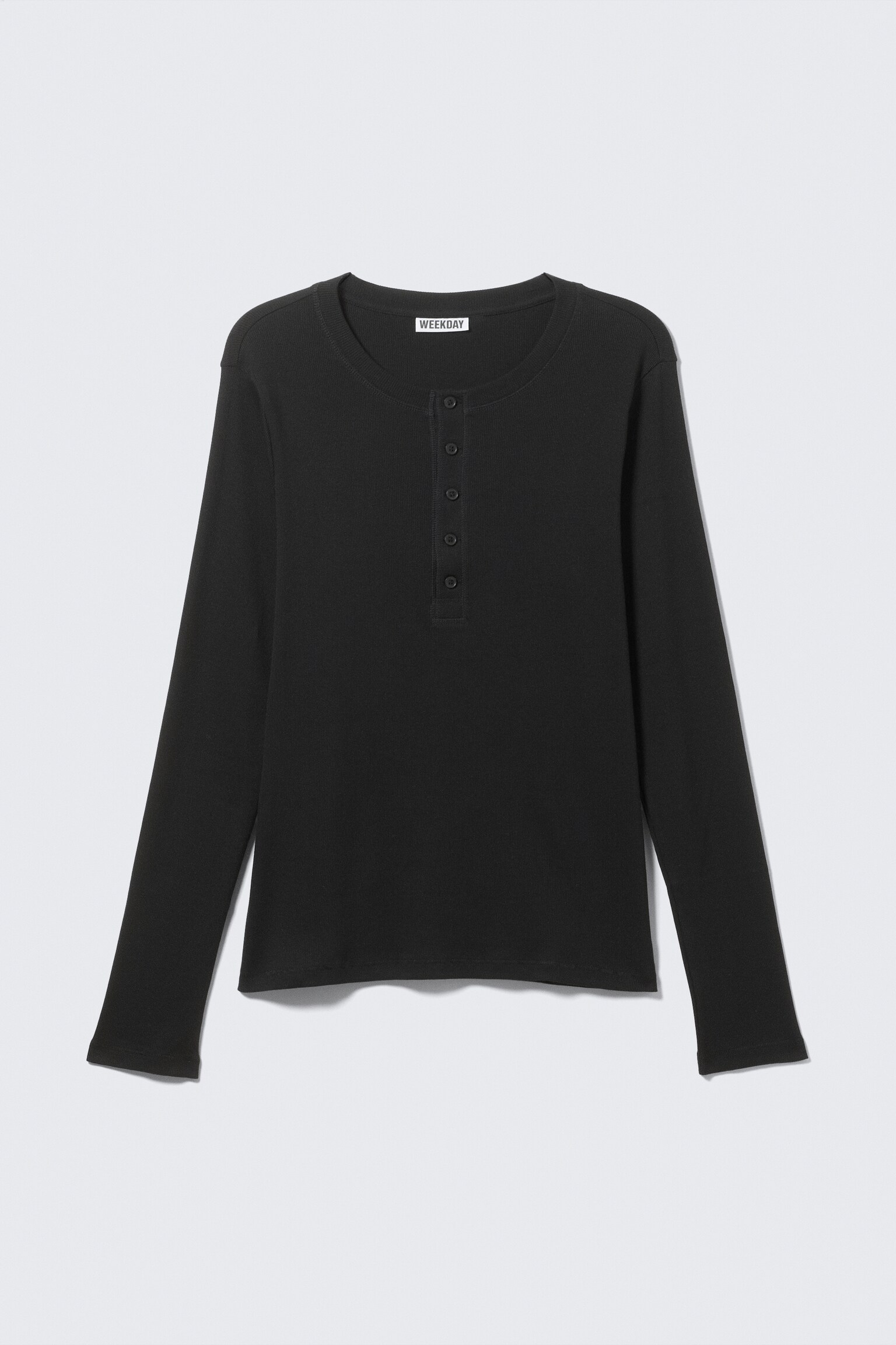 Long-Sleeved Henley T-shirt - Black/Dusty White