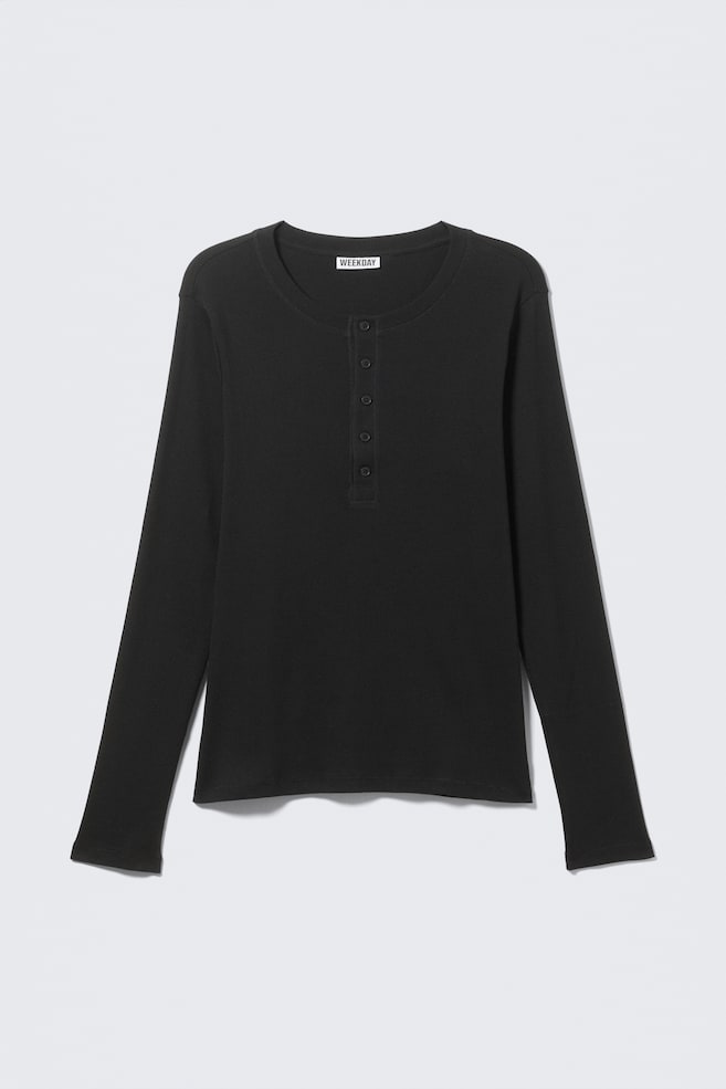 T-shirt a maniche lunghe Henley - Nero/Bianco polvere/Talpa scuro - 1