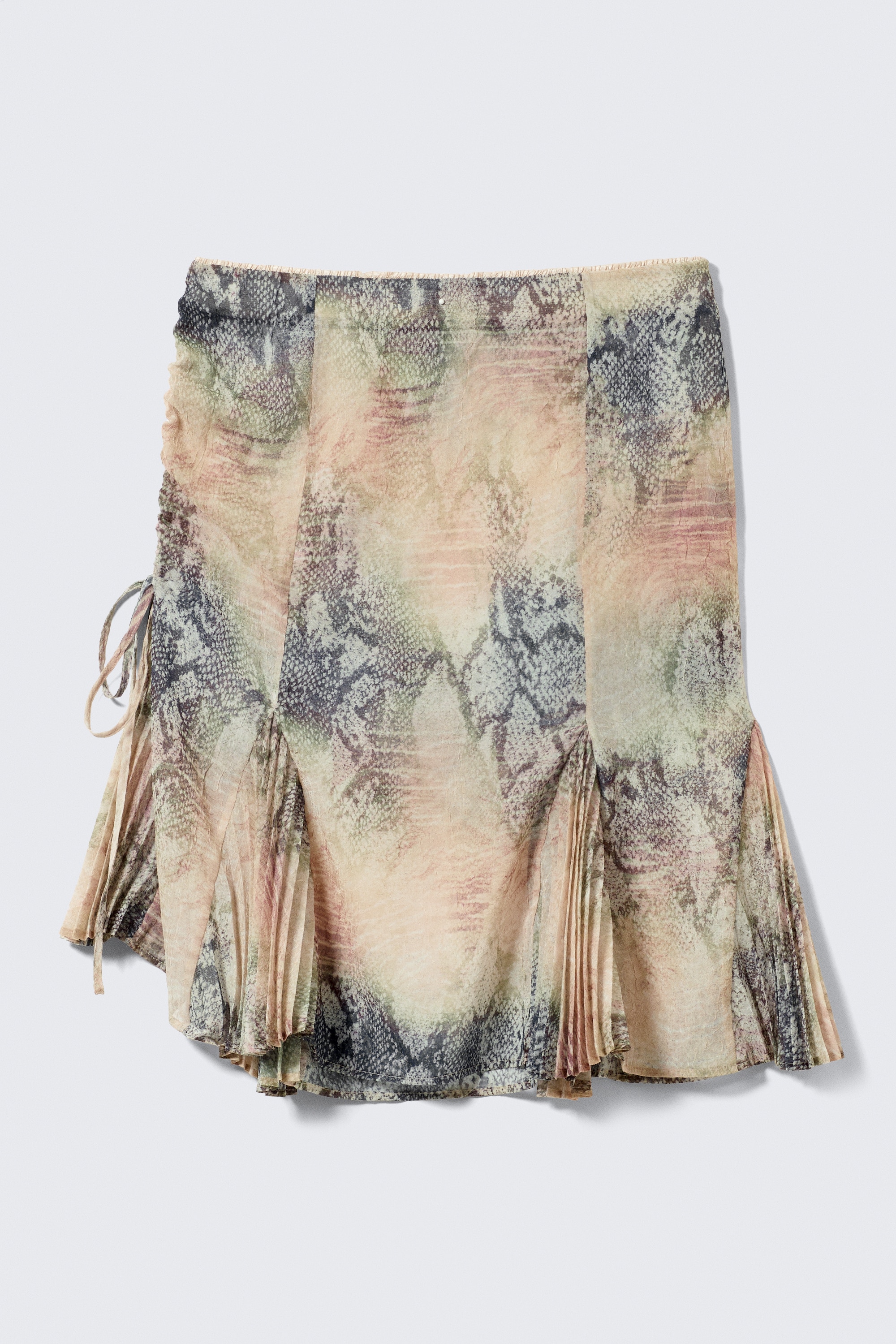 Midiskjørt med lav midje i havfruestil - Beige - Slangeskinnsmønster