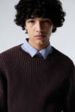 Dark Mauve - Loose Ribbed Cotton Sweater - 1