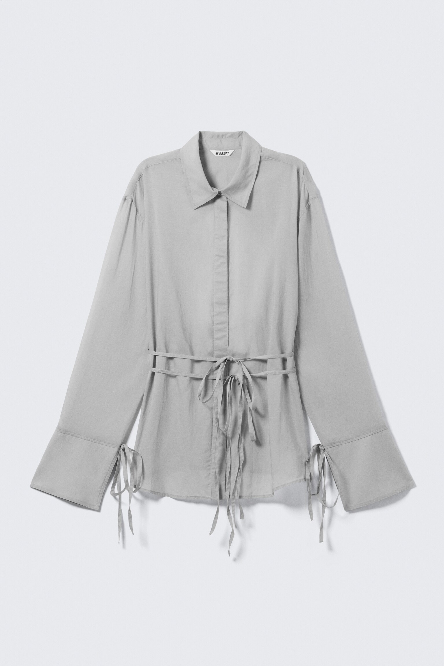 Camisa de Manga Comprida com Costas Abertas e Laço - Cinzento sujo/Preto - 2