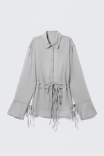 Dusty Grey - Long-Sleeved Open Back Tie Shirt - 4