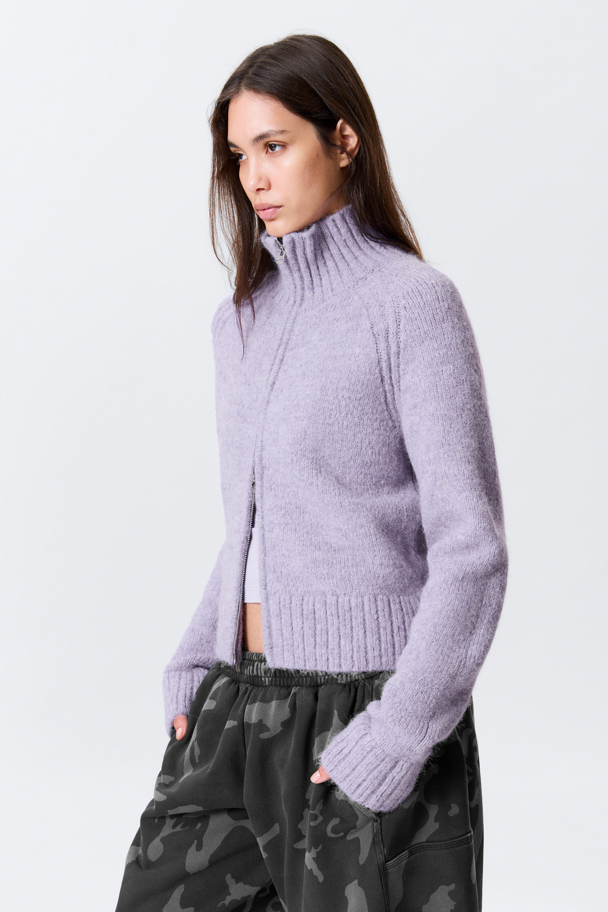 Lichtpaars gemêleerd - Zacht gebreid nauwsluitend vest met rits - 2