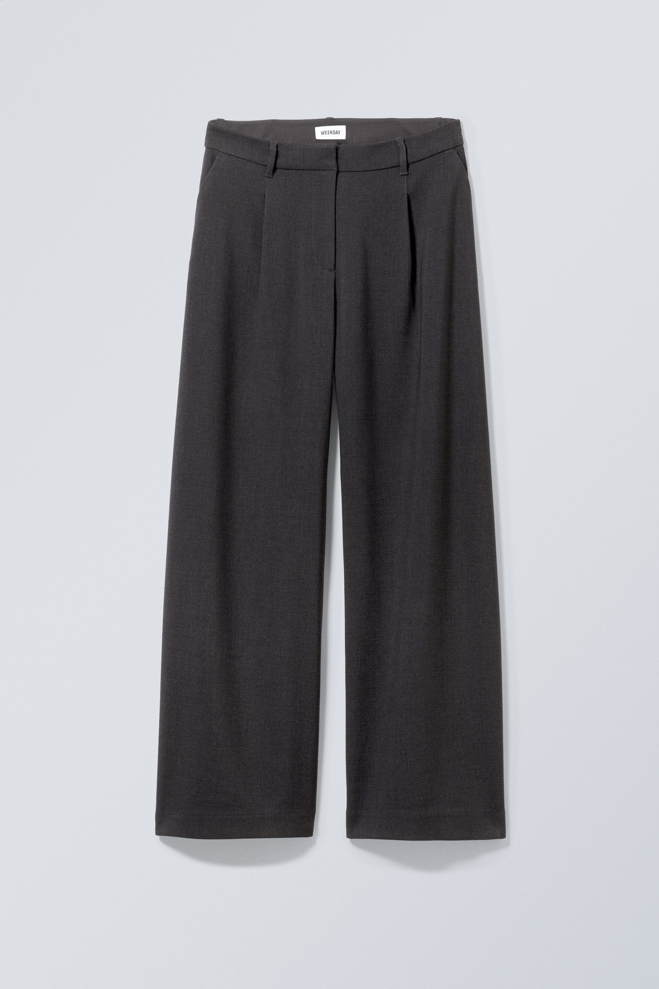 Dark Grey Melange - Low Rise Loose Pleated Suiting Trousers - 0