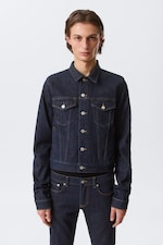 Blue Rinse - Dark Blue - Fitted Denim Trucker Jacket - 4