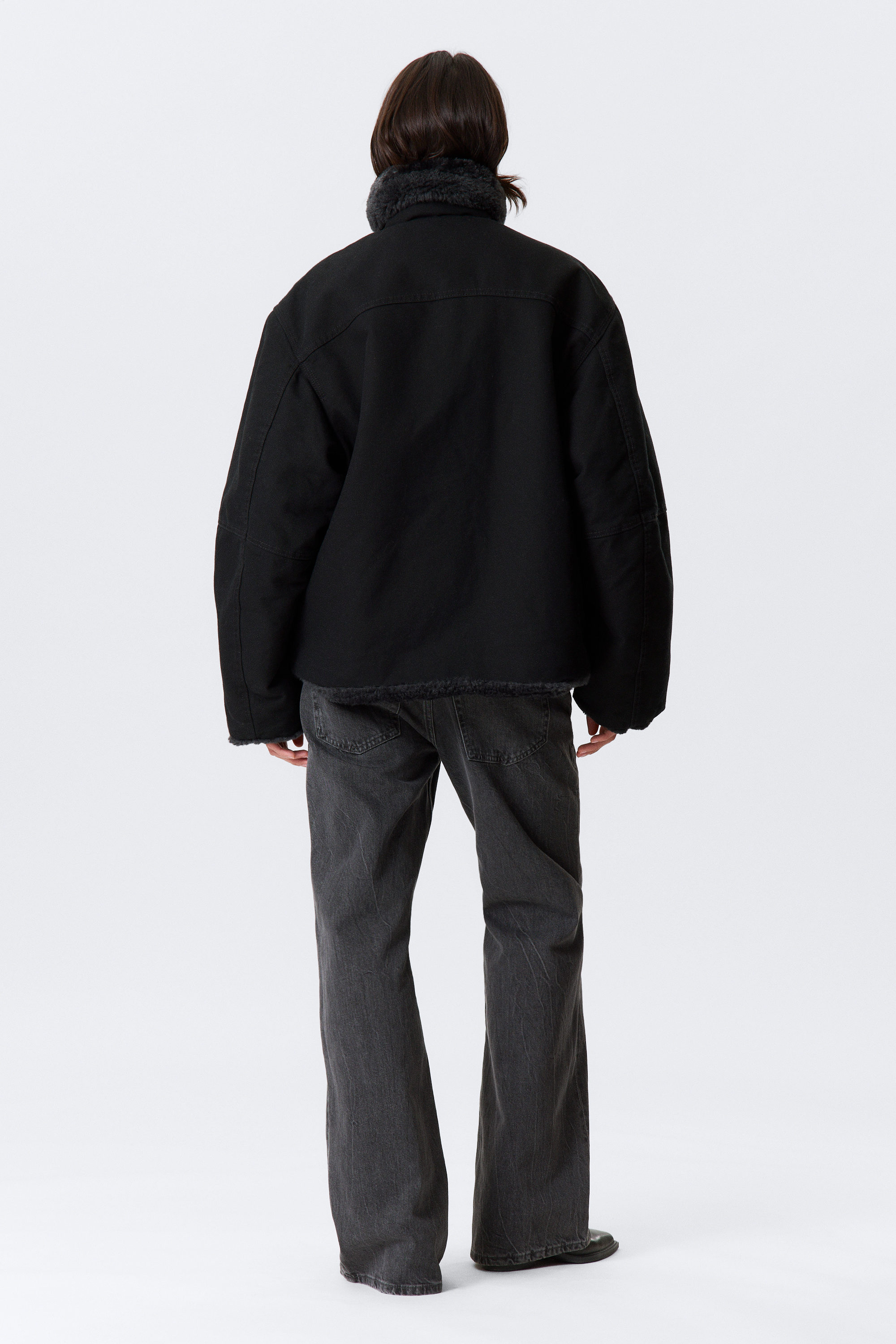 Black - Fur-Lined Canvas Jacket - 6