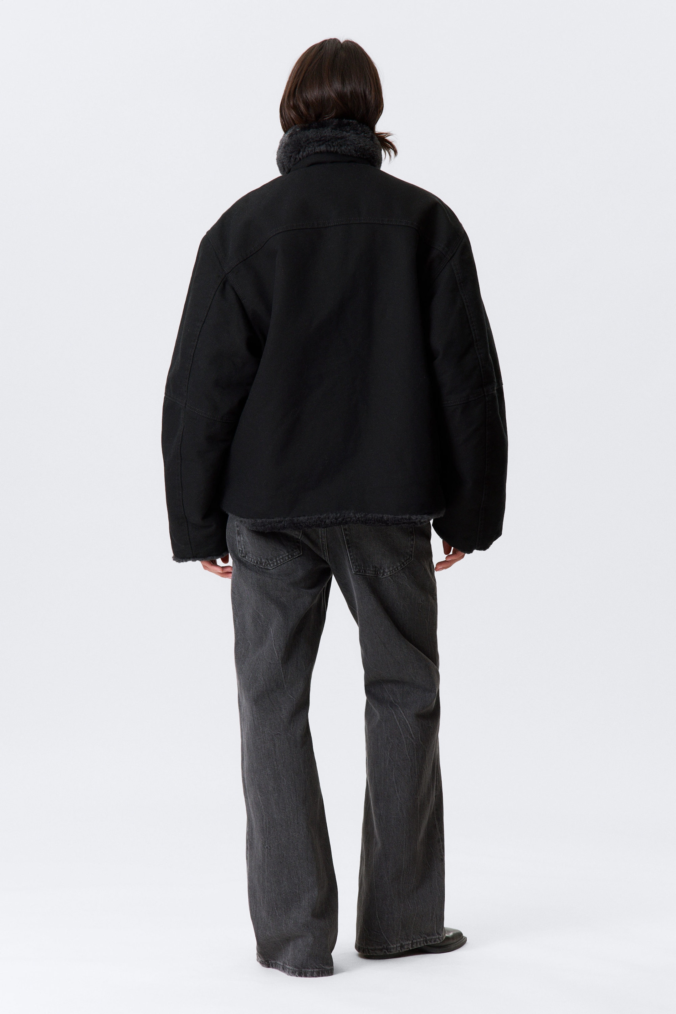 Black - Fur-Lined Canvas Jacket - 4