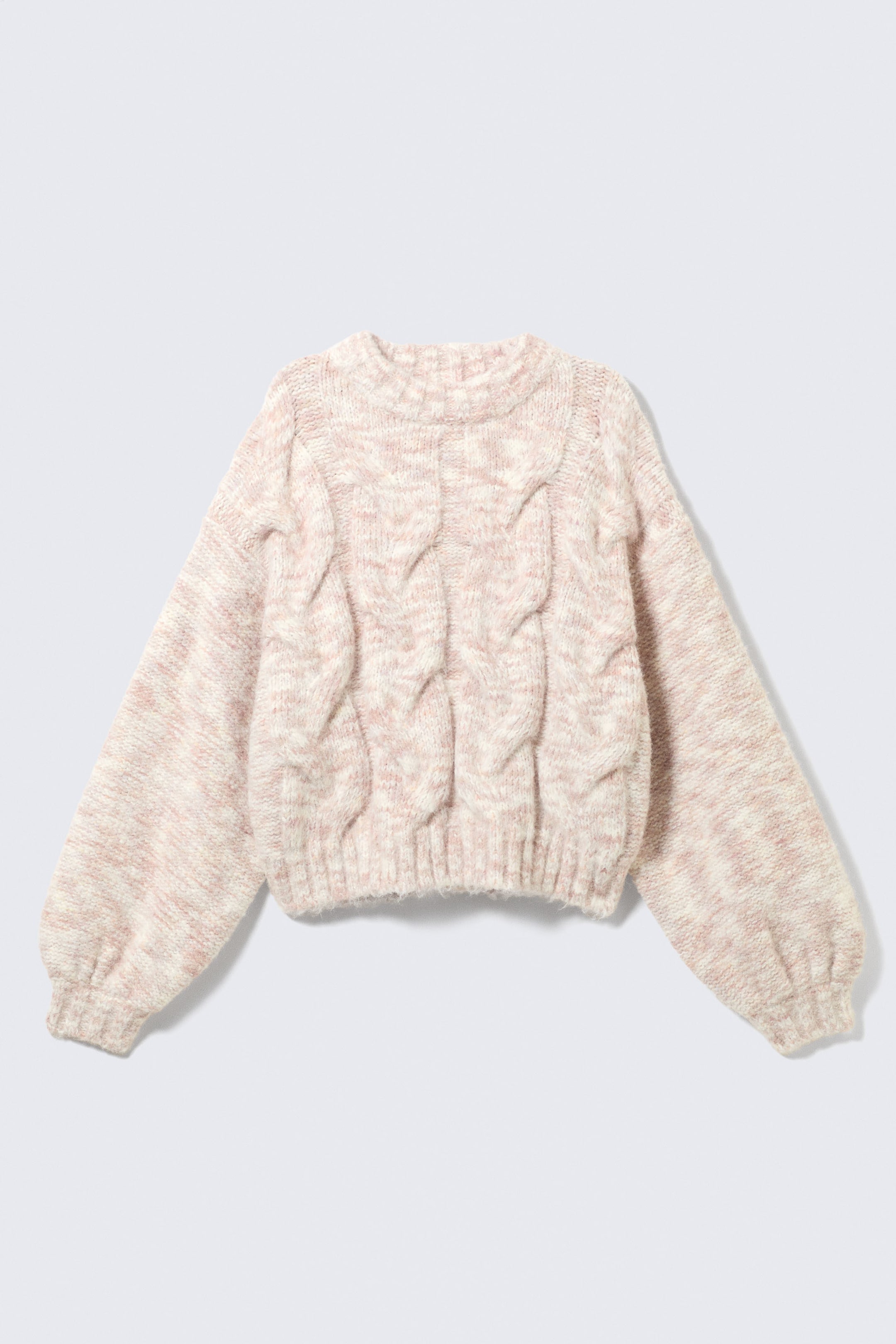 Light Pink Melange - Chunky Cable-Knitted Sweater - 3