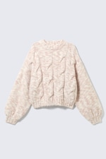 Light Pink Melange - Chunky Cable-Knitted Sweater - 3