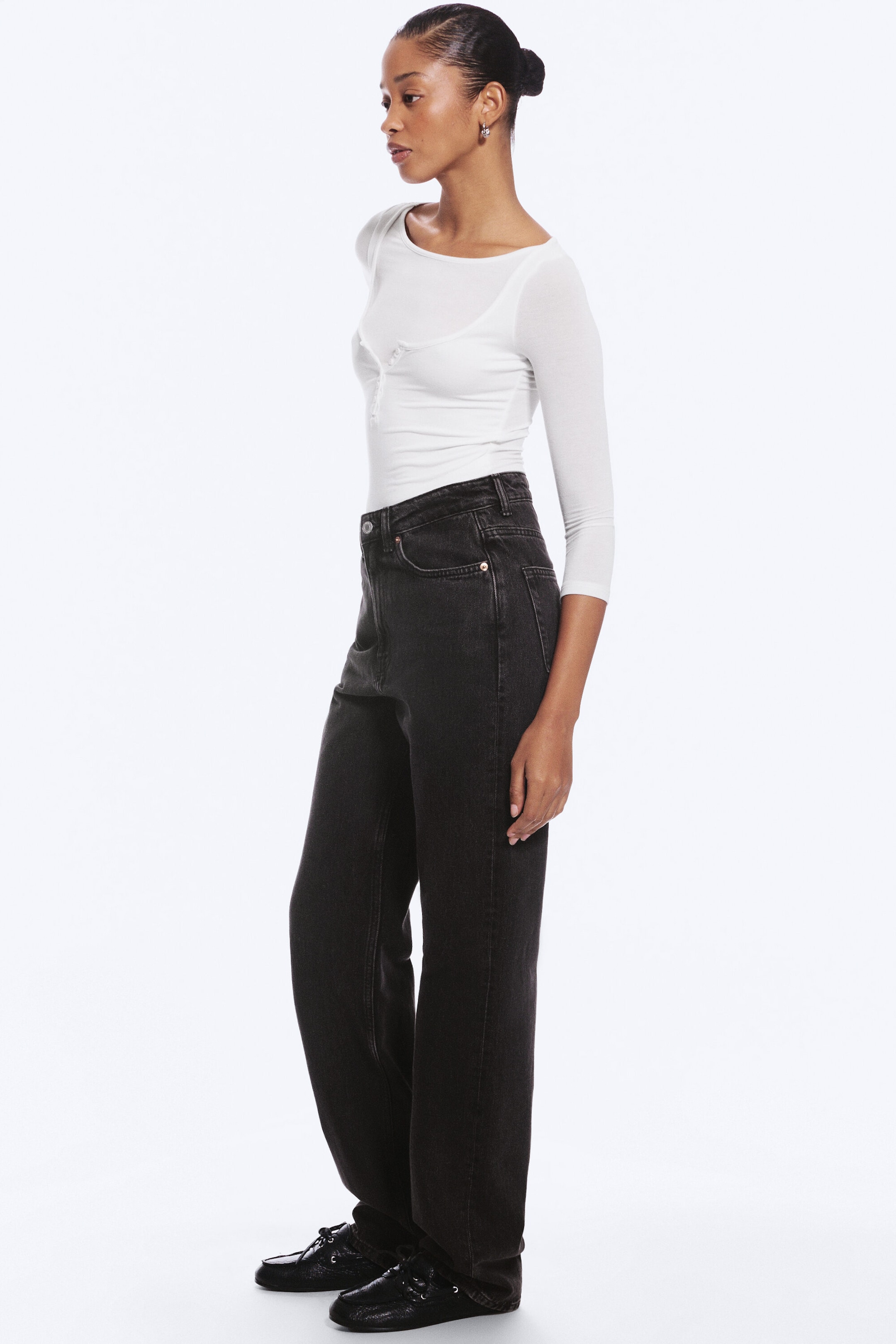 Echo Black - Black - Rowe Super High Waisted Regular Straight Jeans - 4