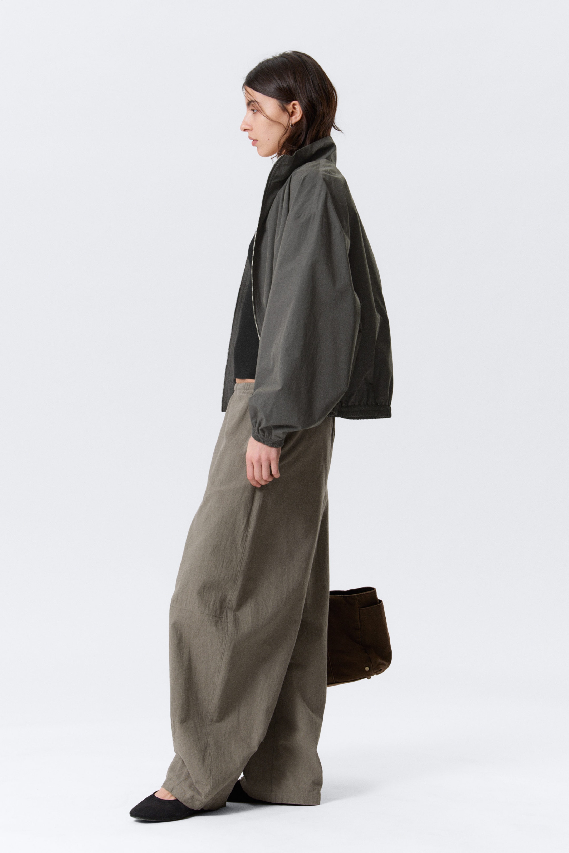 Grey - Low Rise Loose Pull-on Trousers - 2