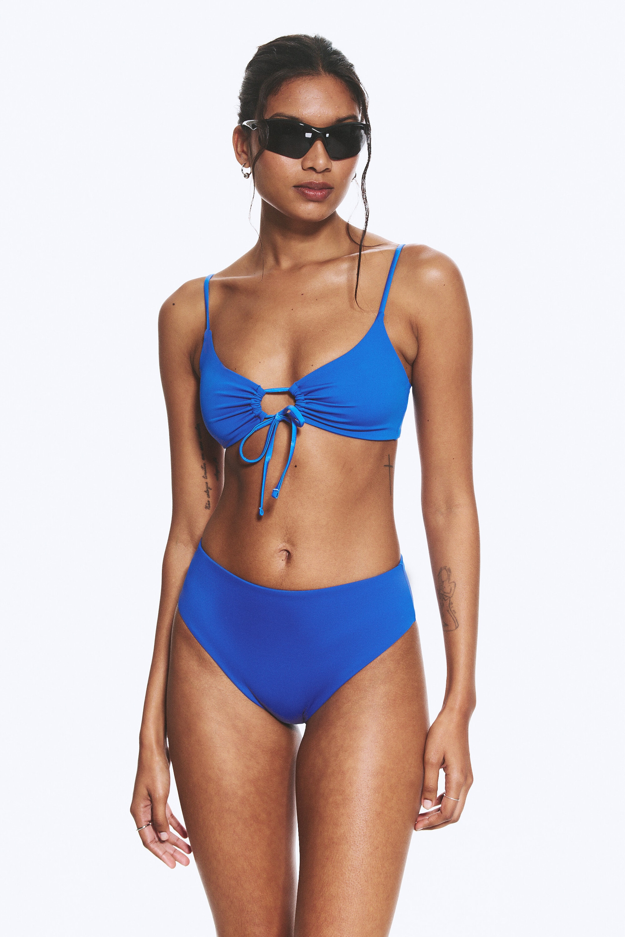 Bright Blue - High Rise Brazilian Bikini Bottoms - 1