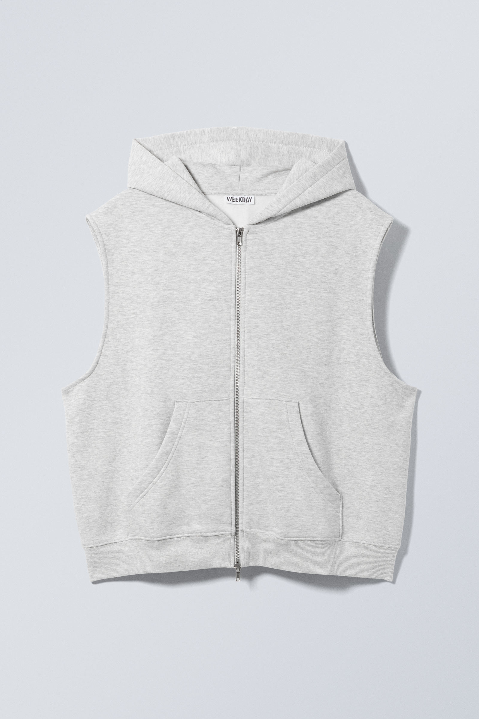 oversized sleeveless cotton zip hoodie - Grey Melange